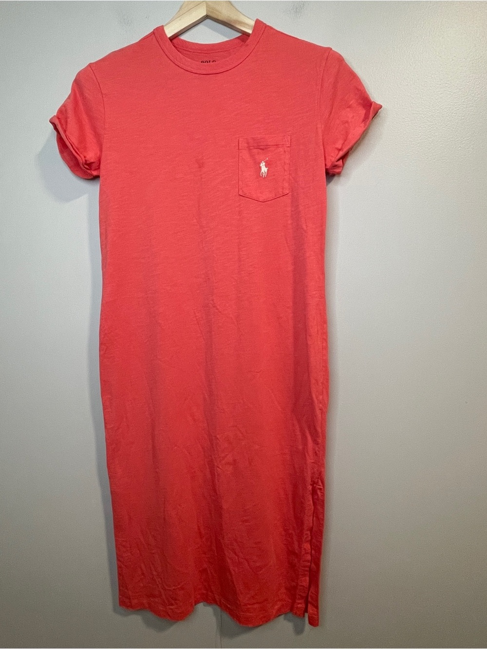Polo by Ralph Lauren Coral Tee Shirt Midi Dress with Chest Pocket